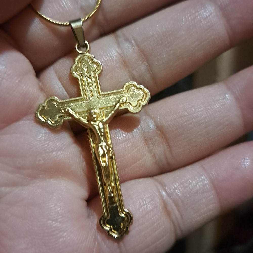 Gold Crucifix Pendant Necklace - Religious Cross